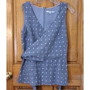 Boden Shirt Women 12 Sleeveless Wrap Top Linen Cotton Classic Preppy Polka Dots